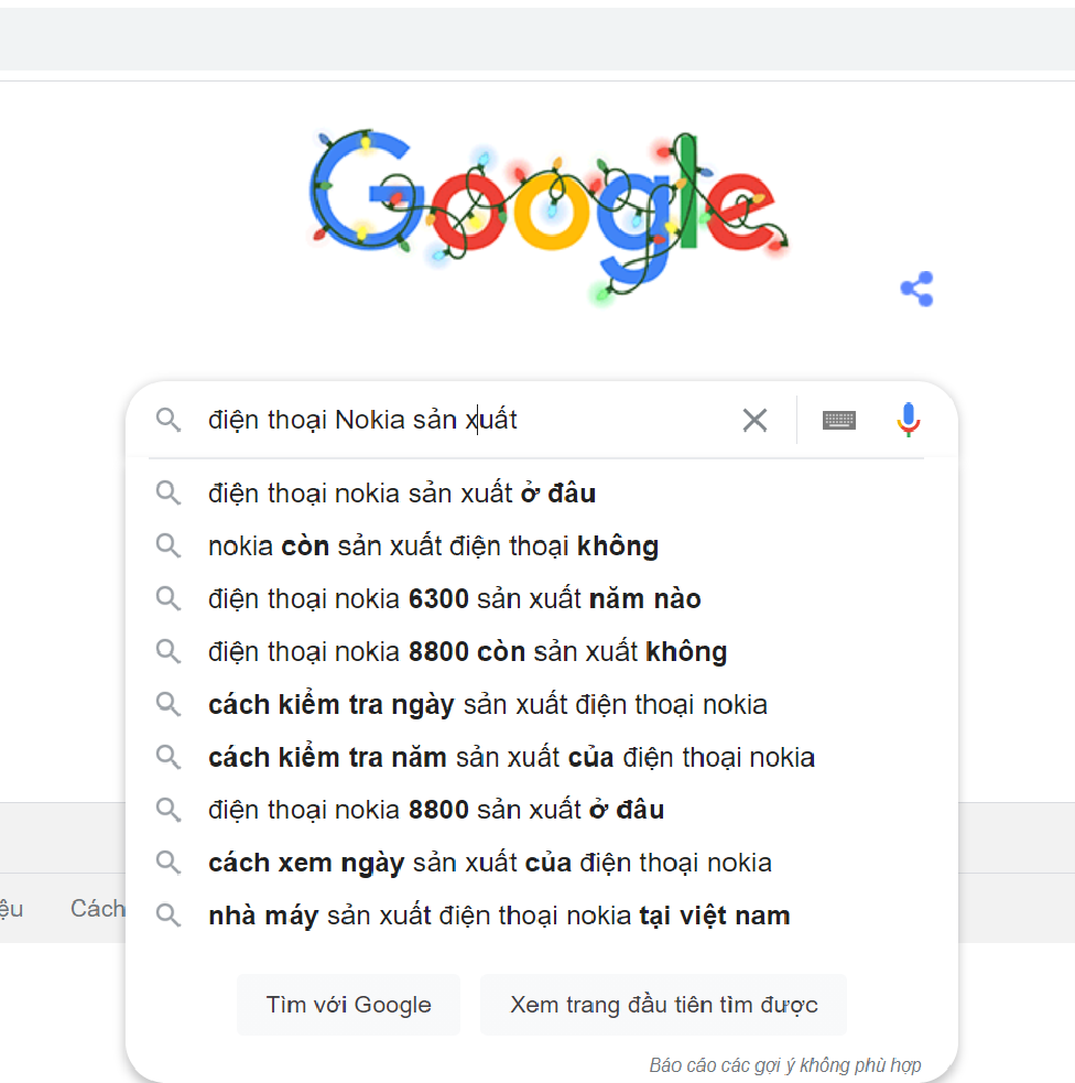 Khi tìm kiếm trên google sẽ có nhiều biến thể khác nhau của từ khóa