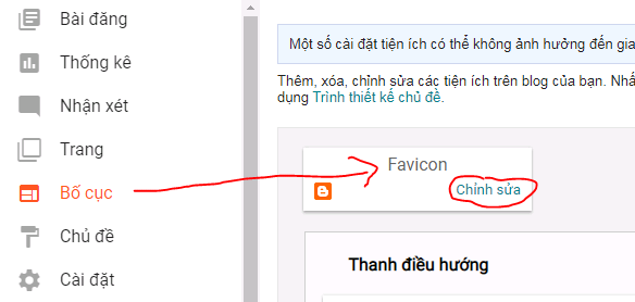 Nhấn vào dòng ô chỉnh sửa favicon để tạo favicon mới