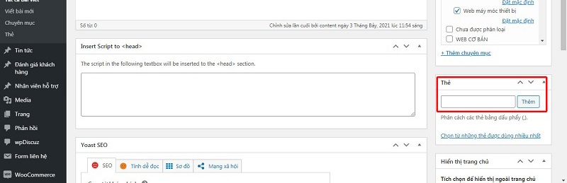 Điền thẻ Tag trong công cụ Yoast SEO