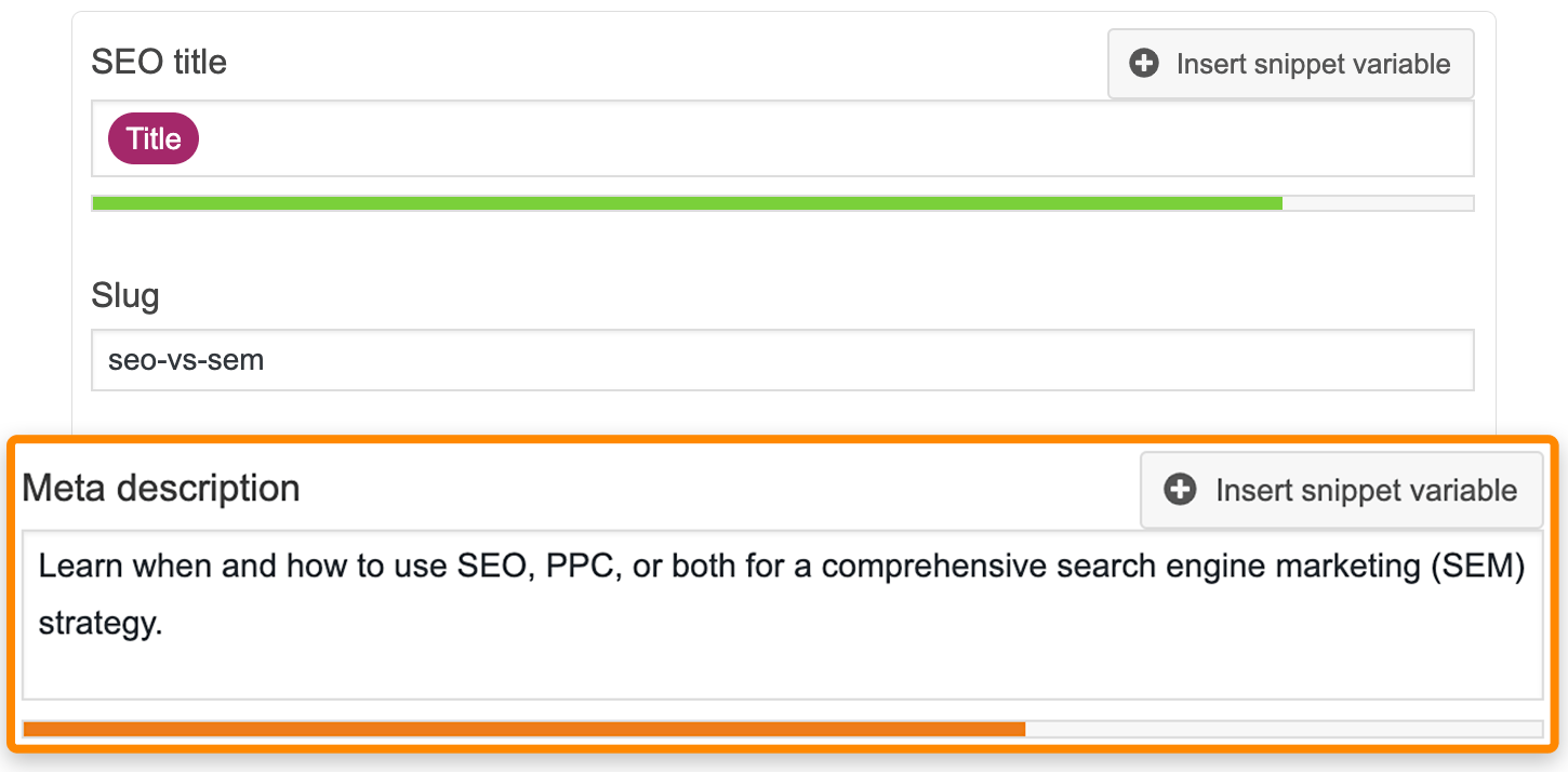 Thẻ meta description trong trình viết bài SEO